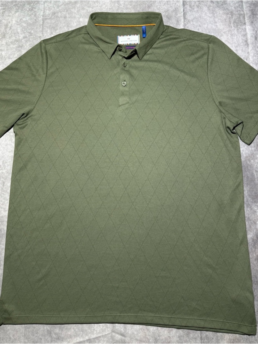 Modern Ambition Olive Green Diamond-Pattern Polo Shirt